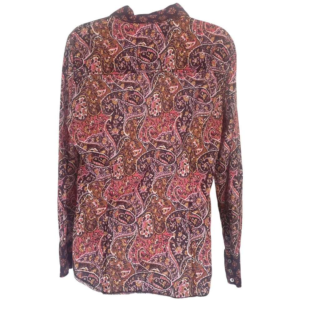 Cino Womens Button Down Shirt Paisley Crinkle Cotton S Pink Brown Boho Festival - Picture 2 of 5
